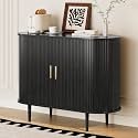 DHH Sideboard Buffet Cabinet with Storage,Mid Century Modern Fluted Accent Coffee Bar Console Table,Tambour Sliding Doors& Adjustable Shelf for Kitchen, Living Room, Entryway (Black, 40 Inch)