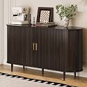 DHH Sideboard Buffet Cabinet with Storage,Mid Century Modern Fluted Accent Coffee Bar Console Table,Tambour Sliding Doors& Adjustable Shelf for Kitchen, Living Room, Entryway(Dark Walnut,55 Inch)