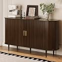 DHH Sideboard Buffet Cabinet with Storage,Mid Century Modern Fluted Accent Coffee Bar Console Table,Tambour Sliding Doors&amp; Adjustable Shelf for Kitchen, Living Room, Entryway(Walnut,55 Inch)