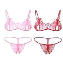Women Baby Doll Bra Panty Dress Nightwear, Designer Lace Transparent Net Western Dress Sexy wear for Nights(1 Set) (Free Size, Baby Pink+red)