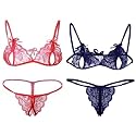 Women Baby Doll Bra Panty Dress Nightwear, Designer Lace Transparent Net Western Dress Sexy wear for Nights(1 Set) (Free Size, Navy+red)