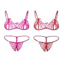 DHREXV Women Baby Doll Bra Panty Dress Nightwear, Designer Lace Transparent Net Western Dress Sexy wear for Nights(1 Set) (Free Size, Rani+Red)