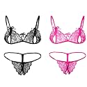 DHREXV Women Baby Doll Bra Panty Dress Nightwear, Designer Lace Transparent Net Western Dress Sexy wear for Nights(1 Set) (Free Size, Black+Rani)