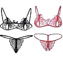 DHREXV Women Baby Doll Bra Panty Dress Nightwear, Designer Lace Transparent Net Western Dress Sexy wear for Nights(1 Set) (Free Size, Black+Red)