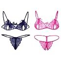 DHREXV Women Baby Doll Bra Panty Dress Nightwear, Designer Lace Transparent Net Western Dress Sexy wear for Nights(1 Set) (Free Size, Navy+Rani)