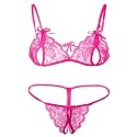 Women Bikini Baby Doll Bra Panty Dress Nightwear, Designer Lace Transparent Net Western Dress Sexy Wear For Nights(1 Set) (Free Size, Rani), Pink