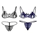 DHREXV Women Baby Doll Bra Panty Dress Nightwear, Designer Lace Transparent Net Western Dress Sexy wear for Nights(1 Set) (Free Size, Black+Navy Blue)