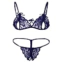 DHREXV Women Baby Doll Bra Panty Dress Nightwear, Designer Lace Transparent Net Western Dress Sexy wear for Nights(1 Set) (Free Size, Navy Blue)