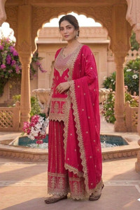 DHRISHUTEXTILE Women Chiffon Ethnic Top Palazzo Dupatta