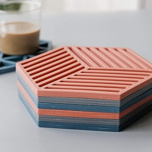 silicone trivet mats hot pads heat resistant bowl mats dish mats drink coasters non-slip pot holders for home kitchen dining table decoration mix color line -3 pieces