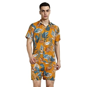 dhruvi trendz mens co-ord set  stylish shirt amp shorts combo for men  casual printed matching set  half sleeve summer outfit  trendy beachwear amp vacation set  regular fit coord set for men