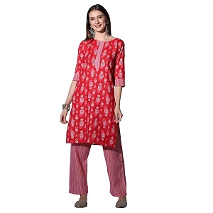 DHRUVI TRENDZ Cotton Kurta Set for Women
