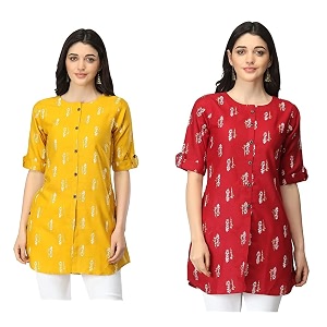 DHRUVI TRENDZ Womens Rayon Regular Short Kurta