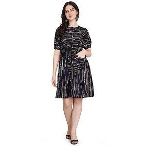 DHRUVI TRENDZ Womens Slub Rayon Western Dresses