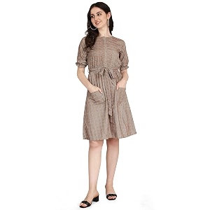 DHRUVI TRENDZ Womens Slub Rayon Western Dresses