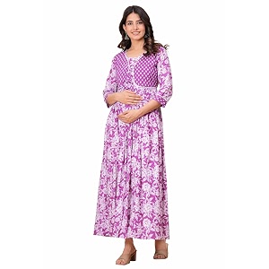 Dhruvi Womens Rayon Anarkali Maternity Dress