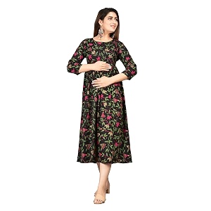 Dhruvi Womens Rayon Anarkali Maternity Dress