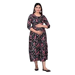 Dhruvi Womens Rayon Anarkali Maternity Dress