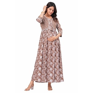 Dhruvi Womens Rayon Anarkali Maternity Dress