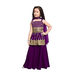 girl39screpe casual embroidered kurta amp sharara set with dupatta for kids