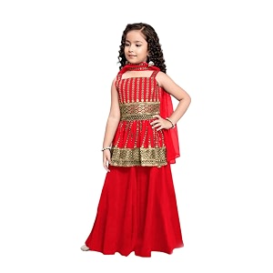 girl39screpe casual embroidered kurta amp sharara set with dupatta for kids