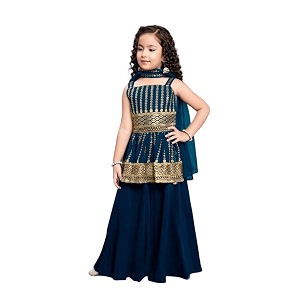 girl39screpe casual embroidered kurta amp sharara set with dupatta for kids