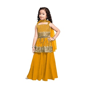 girl39screpe casual embroidered kurta amp sharara set with dupatta for kids
