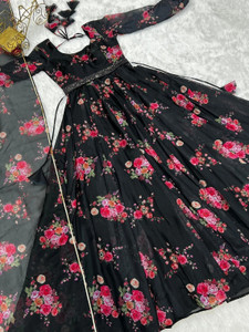 dhyan creation online floral print georgette stitched anarkali gown black