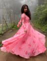 DHYAN CREATION ONLINE Floral Print Georgette Stitched Anarkali Gown (Pink)