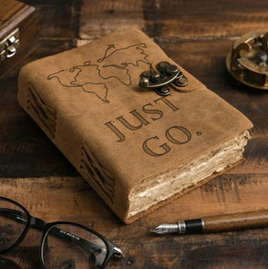 di-kraft leather cover engraved diary with metal lock daily use journal a5 diary unruled 100 pages