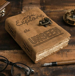 di-kraft leather cover engraved diary with metal lock daily use journal a5 diary unruled 100 pages