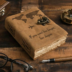 di-kraft leather cover engraved diary with metal lock daily use journal a5 diary unruled 100 pages