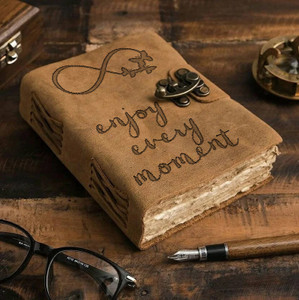 di-kraft leather cover engraved diary with metal lock daily use journal a5 diary unruled 100 pages