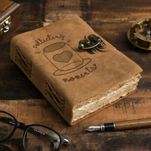 di-kraft leather cover engraved diary with metal lock daily use journal a5 diary unruled 100 pages