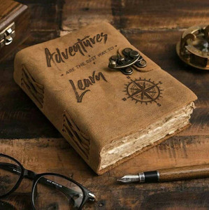 di-kraft leather cover engraved diary with metal lock daily use journal a5 diary unruled 100 pages