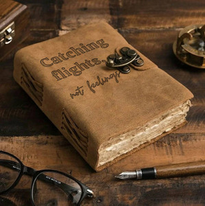 di-kraft leather cover engraved diary with metal lock daily use journal a5 diary unruled 100 pages