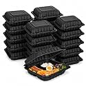 DI QIU REN 75Pack Plastic Clamshell To Go Food Container (75, 8x8-3C-Black)