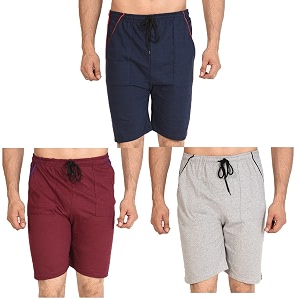 dia a dia men39s cotton shorts pack of 3 navy grey red free size 28-36 inch