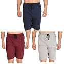 Dia A Dia Men's Cotton Shorts Pack of 3 (Navy, Grey, Red, Free Size 28-36 Inch)