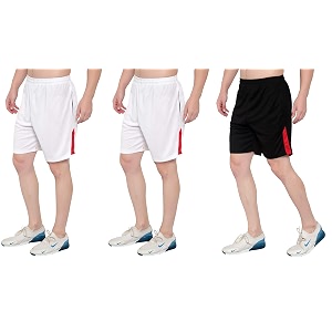 dia a dia men39s polycotton running sports gym shorts pack of 3 white white black free size 28-34 inches