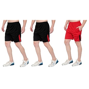 dia a dia men39s polycotton running sports gym shorts pack of 3 black black red free size 28-34 inches
