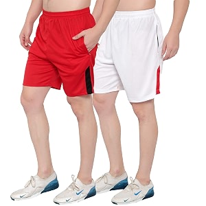 dia a dia men39s polycotton running sports gym shorts pack of 2 red white free size 28-34 inches