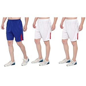 dia a dia men39s polycotton running sports gym shorts pack of 3 lightblue white white free size 28-34 inches