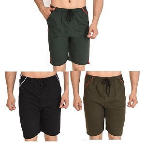 dia a dia men39s cotton shorts pack of 3 olivegreen green black free size 28 to 34 in waist