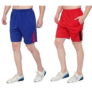 dia a dia men39s polycotton running sports gym shorts pack of 2 lightblue red free size 28-34 inches