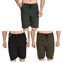 DIA A DIA Men's Cotton Shorts (Pack of 3, OliveGreen, Green, Black) Free Size, 28 to 34 in Waist