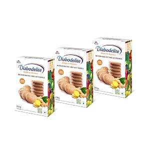 diabodelite 200g cookies ginger flavour delight for diabetics multigrain sugar-free digestive cookies with fenugreek  for maintaining optimum balancing blood sugar  low gi rich in fibre pack of 3