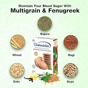 diabodelite 200g cookies vanilla flavourdelight for diabetics multigrain sugar-free digestive cookies with fenugreekfor maintaining optimum balancing blood sugarlow girich in fibrepack of 3