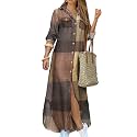 DIACACY Women's Casual Lapel Collar Floral Print Maxi Dresses Side Slit Long Sleeves Loose Slim Shirt Dresses