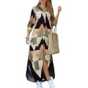 DIACACY Women's Casual Lapel Collar Floral Print Maxi Dresses Side Slit Long Sleeves Loose Slim Shirt Dresses